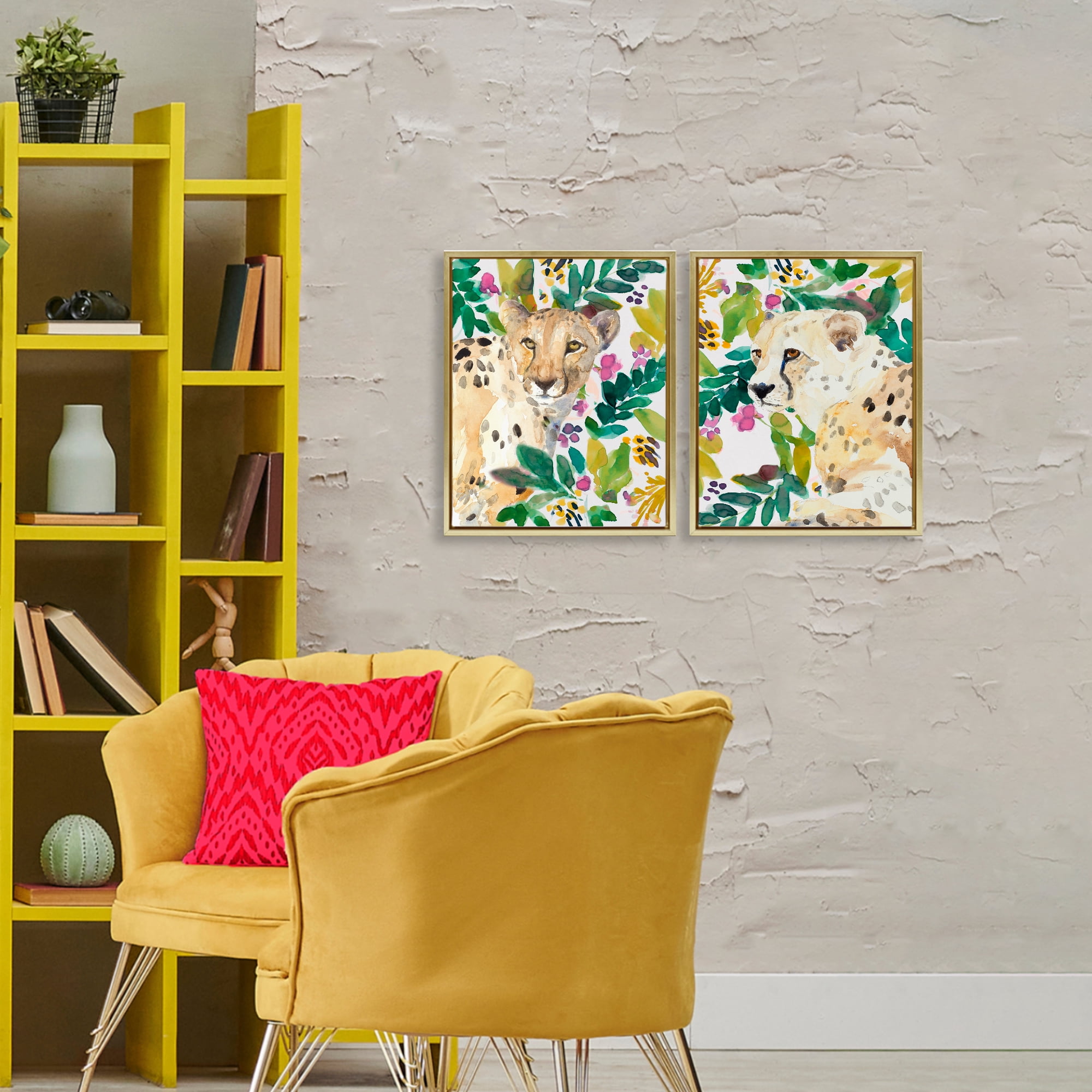 Stupell Industries Botanical Garden Wildlife 2 Piece Gold Framed Floater Canvas Set, design by Lanie Loreth