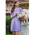 thumbnail image 6 of Ekouaer Women's House Dress with Pockets Moo Moo Nightgown V Neck Sleepwear Pleated Floral Print Mumu Dress, 6 of 7