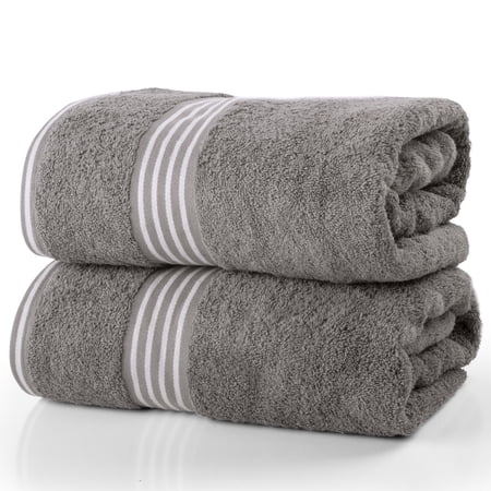 Lavish Home 35x70in Bath Towels - 2PC Quick Dry Cotton Towel Set (Gray)