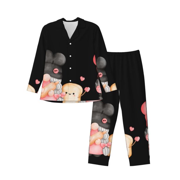 Balery Baker Gnome Pijama para Hombre de Dos Piezas con Manga Larga, Conjunto de Dormir y Descanso Suave con Bolsillos-Large