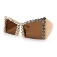 thumbnail image 5 of Womens Large Rhinestone Bold Angular Squared Rectangle Plastic Sunglasses Beige - Brown, 5 of 8