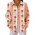 thumbnail image 2 of Endives Women's Button Down Shirt Floral Print Relaxed Fit Long Sleeved Shirt Outerwear Spring Summer Outfit Orange, 2 of 7