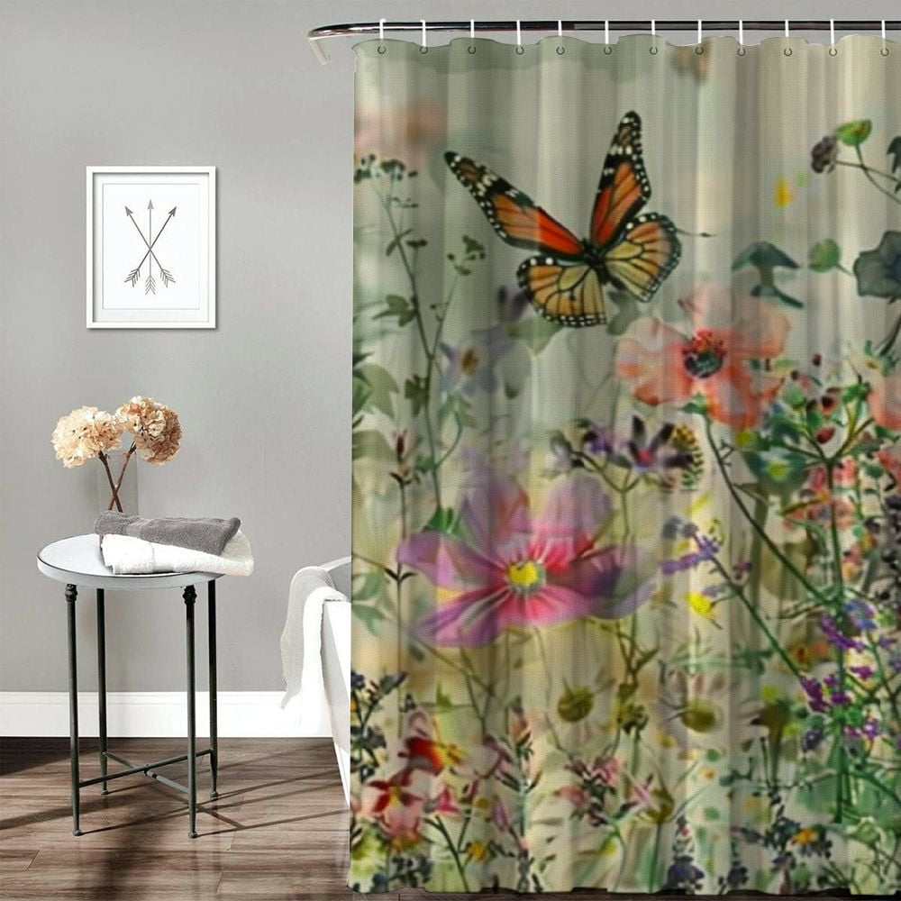 Shiartex Shower Curtain, Fabric Shower Curtain, Floral Shower Curtain, Weighted Shower Curtain Hem, Shower Curtains for Bathroom, Waterproof Shower Curtain White