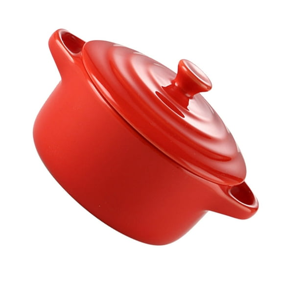 YUNLIGHTS Red Ceramic Stew Bowl with Lid, Microwave , Storage Container, 1 Piece