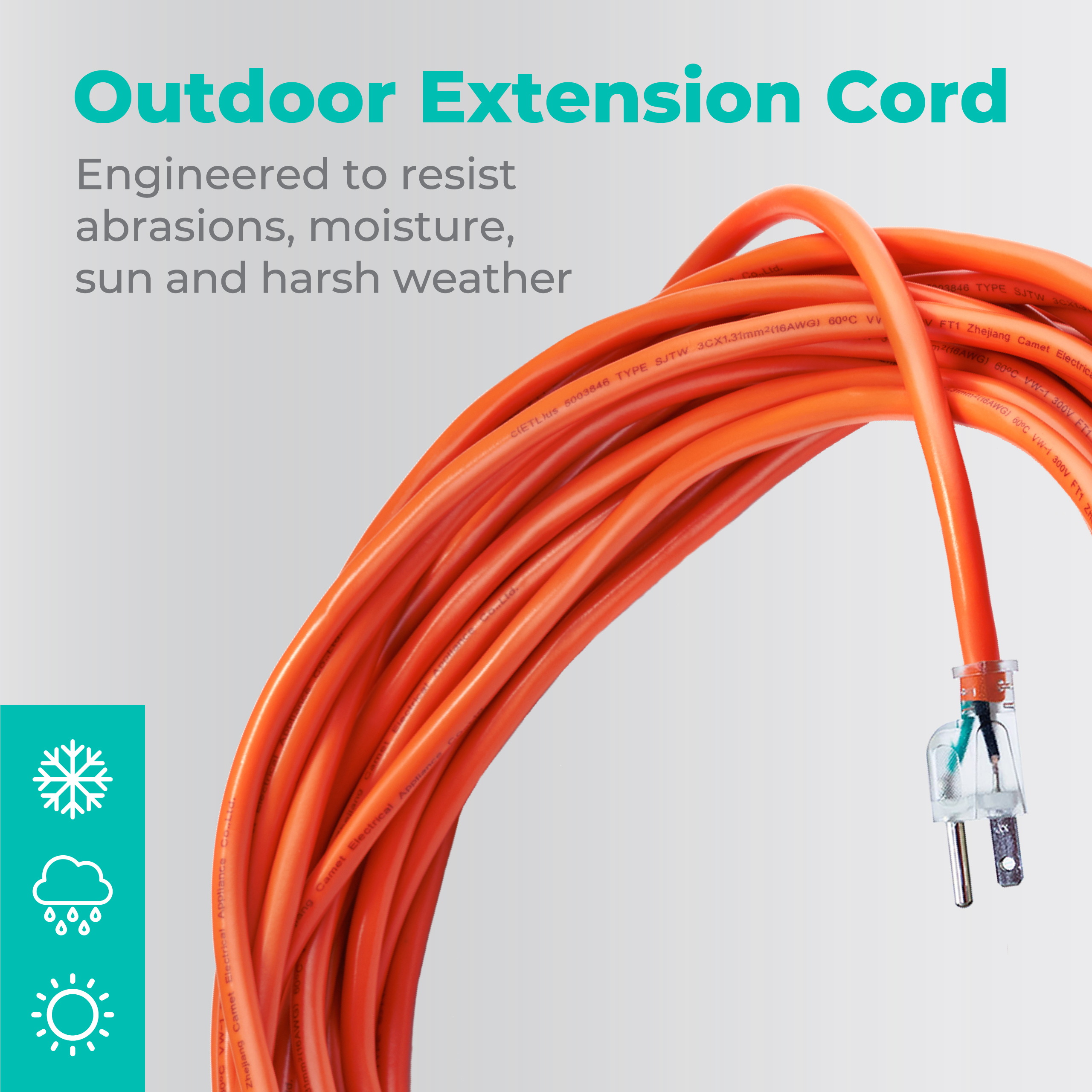 KMC 50 ft. Outdoor Extension Cord, Orange, 16/3 SJTW photo 4