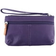 thumbnail image 2 of SILVERFEVER Cowhide Leather Wristlet Purse Wallet Whipstitched Detail Purple, 2 of 4