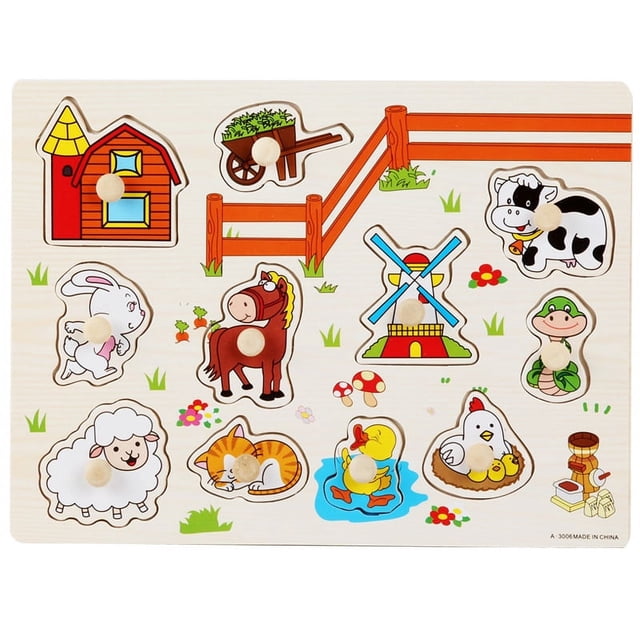 Tablero de agarre cognitivo de animales de dibujos animados para educación de la primera infancia, rompecabezas de formas de madera, juguetes de iluminación para entrenamiento de agarre