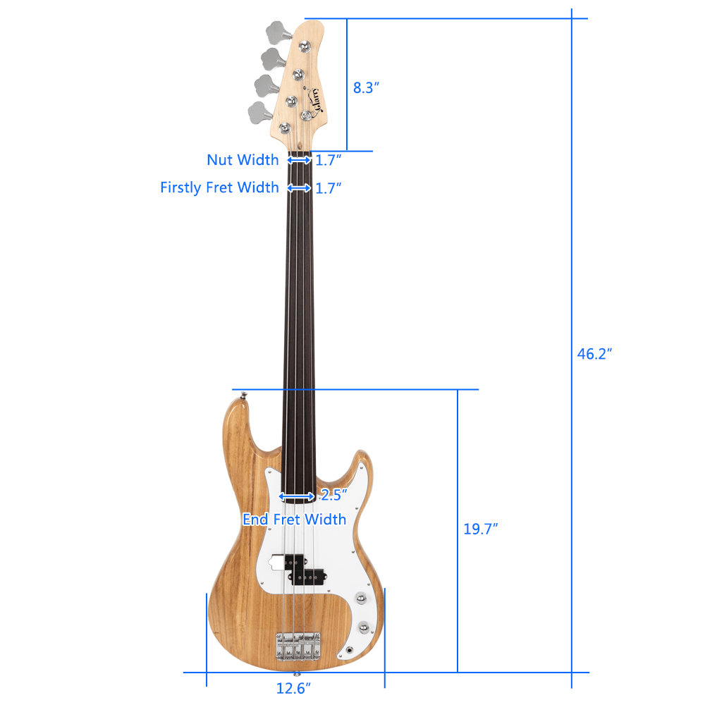 Tcbosik 4 String Electric Bass Guitar, Full Size Standard Right Handed Beginner Kit with Bag, Strap, Plectrum, Amp Wire and Spanner Tool, Burlywood