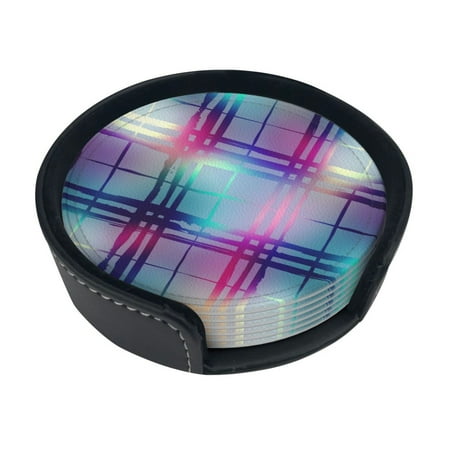 

Round Pu Leather Coaster Geometric Polygon Background Heat - Resistant Beverage Cup Mat-Fancy Decor For Kitchen Office Dining Room Table - Drink Protector 6-Slice