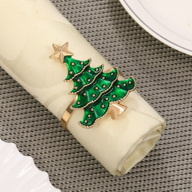 UsRHHA Christmas Tree Napkin Rings, Alloy Metal Crafts for Holiday Table Decor, Festive Napkin Holders Set