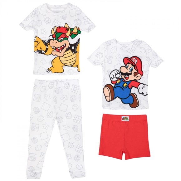 Super Mario Bros. Mario et Bowser Ensemble de Pyjama 4 Pcs pour Tout-Petits Garçons - Tout-Petit 4T