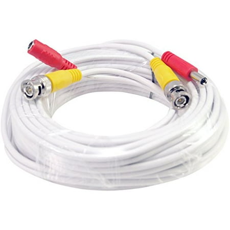 10FT White Premade BNC Video Power Cable / Wire For Security Camera, CCTV, DVR, Surveillance System, Plug & Play (White,