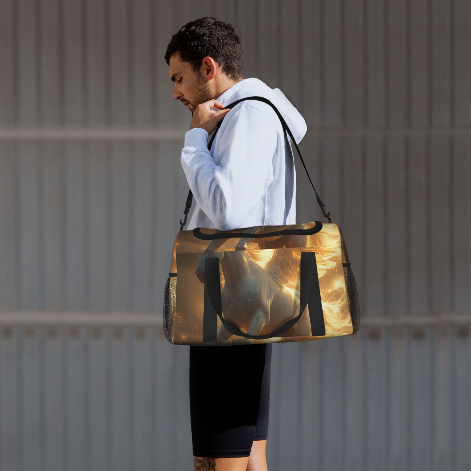 Kdxio Golden Winged White Horse Travel Duffel Bag Gym Bag Weekender Travel Bag Gym Bag for Women &Men Airplane Travel Essentials for Flying