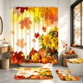 thumbnail image 3 of FRAMICS Fall Maple Leaves Bathroom Sets, 16-Piece Sunflower Pumpkin Shower Curtain Sets with Rugs, Thanksgiving Waterproof Fabric Bathroom Curtain Decor with Hooks, 3 of 11