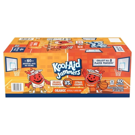 Kool-Aid Jammers Juice Pouches Basketball Theme, 6 fl oz, 40 Pack – Fun Fruit-Flavored Drinks for Kids