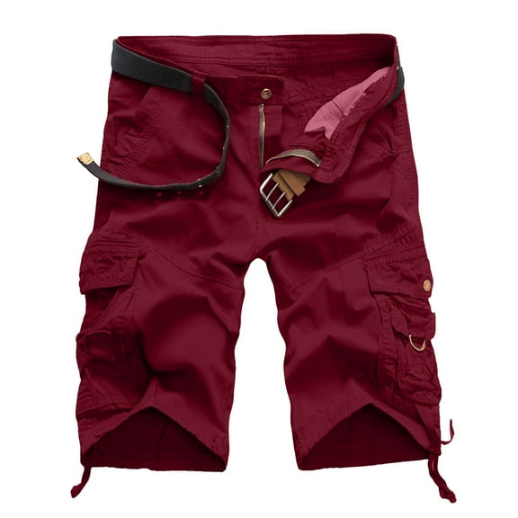 HCNTES Mens Cargo Shorts Cotton Drawstring Summer Beach Stretch Twill Chino Golf Shorts( Red,38)