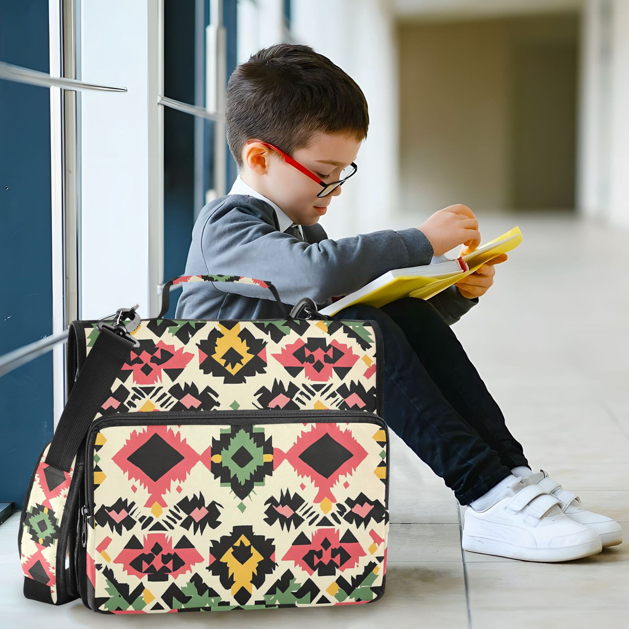 3 Ring Zipper Binder with Shoulder Strap Waterproof Trapper Keeper 2 Inch D-Ring 500 Sheets Capacity Colorful Aztec Pattern