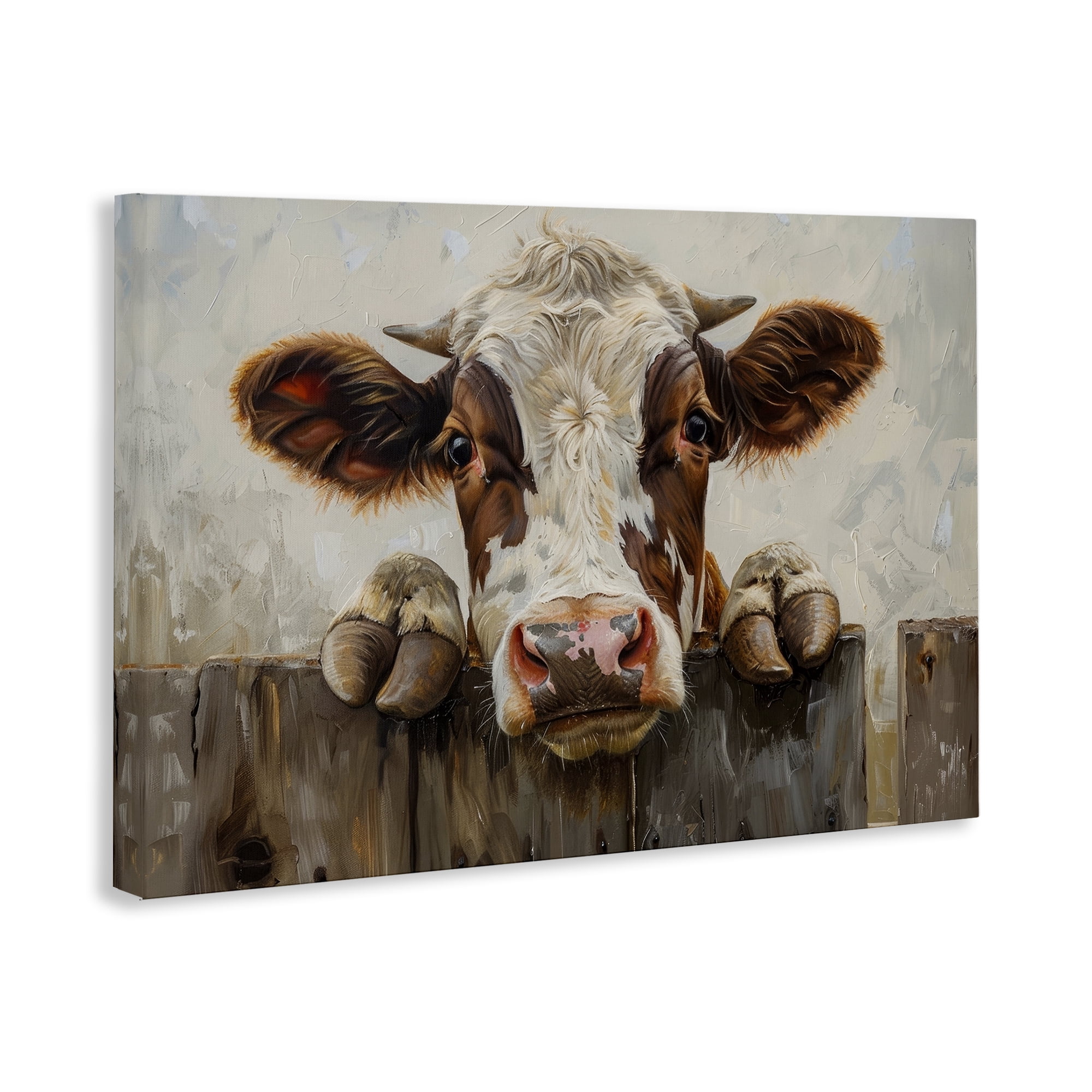 Stupell Industries Cow On Fence Animals & Insects Painting Gallery Wrapped Canvas Art Print Wall Art, 45 x 30