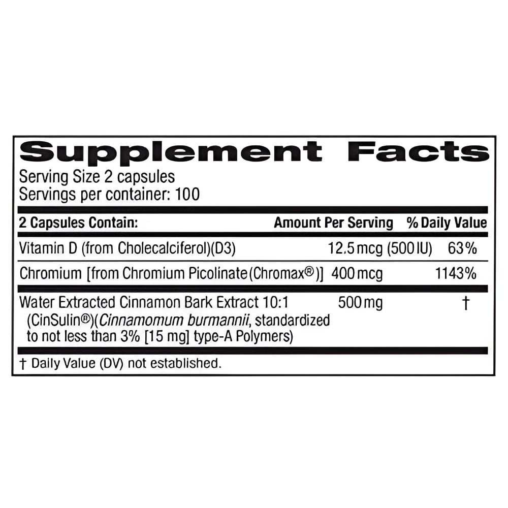 TruNature Advanced Strength Cinsulin Cinnamon, Vitamin D3 Cinnamon 500 Mg, Chromium Picolinate, 400 Mcg, 500 Iu, 200 Capsules by TruNature