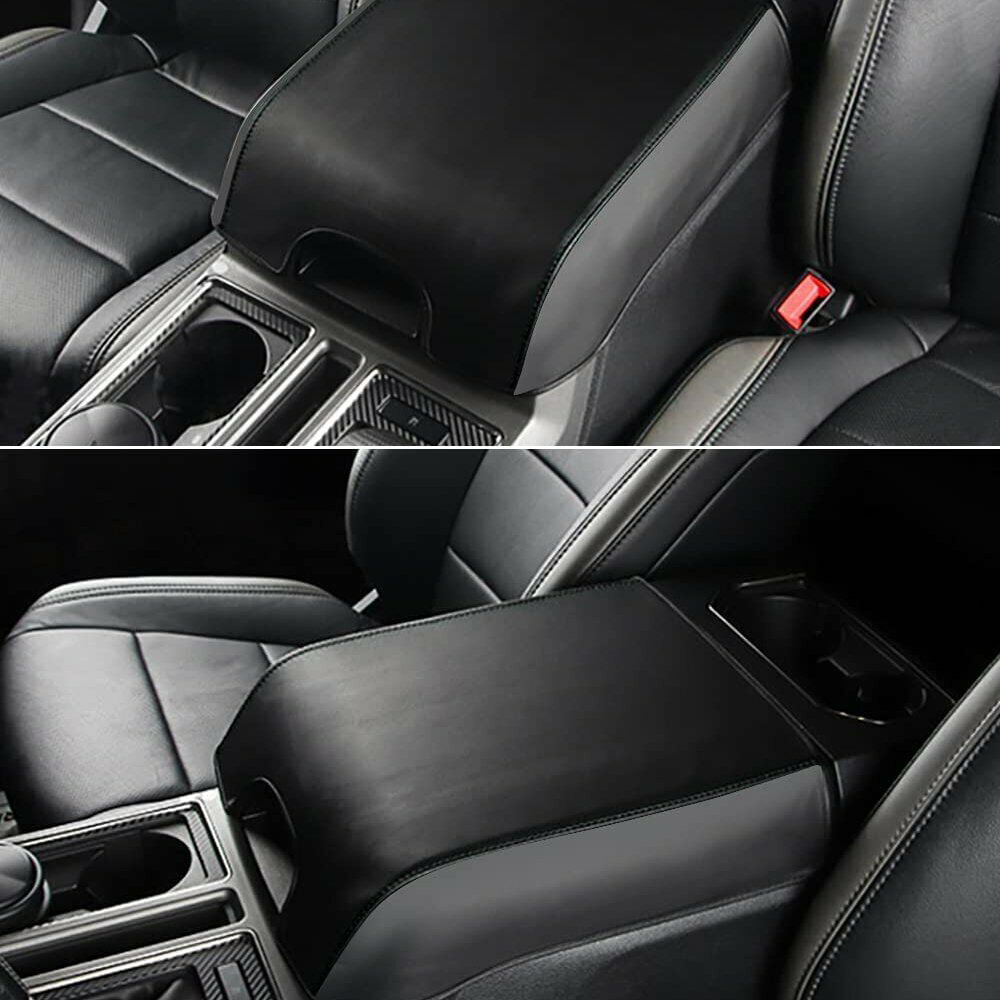 LEXLEY Center Console Pad Armrest Box Cover Waterproof Anti-Scratch Leather Protector Covers For 2015-2020 F150 Accessories,Not Fit 2021 2022 F150-Black Stitches 