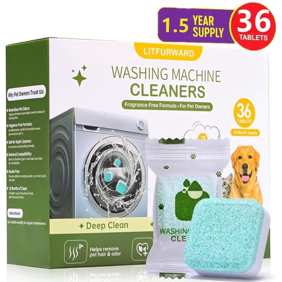 36 Pack Washer Machine Cleaner Tablets Supply, for Pet Owners Washing Machine Cleaner,Compatible with HE,Easily Pet Hair Remover for Laundry,Top & Front Load Washer