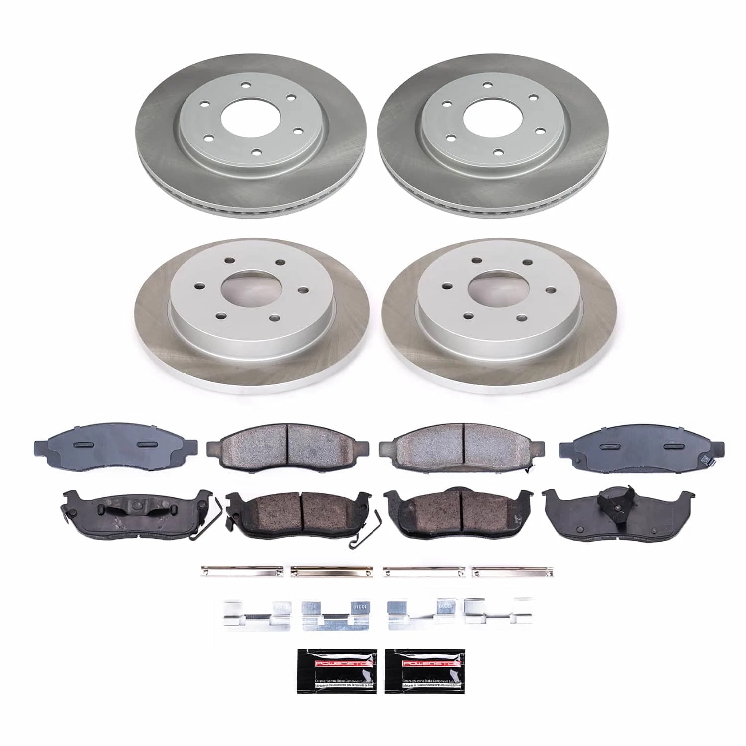PowerStop Front and Rear Semi-Coated Rotor and Low-Dust Ceramic Brake Pad Kit SC212