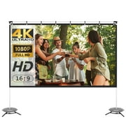 WEWATCH 100" Portable Indoor/Outdoor 16:9 Theater Projector Screen with Stand, 4K HD Rear/Front Foldable Movie Screen with Carrying Bag for Camping Backyard Cinema Travel