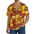 thumbnail image 7 of Lsque Autumn Mosaic Maple Leaves print Men's Cuban Collar Short Sleeve Shirt Summer Beachwear Casual Button Down Fashionable Vacation Leisure Shirt-XX-Large, 7 of 7