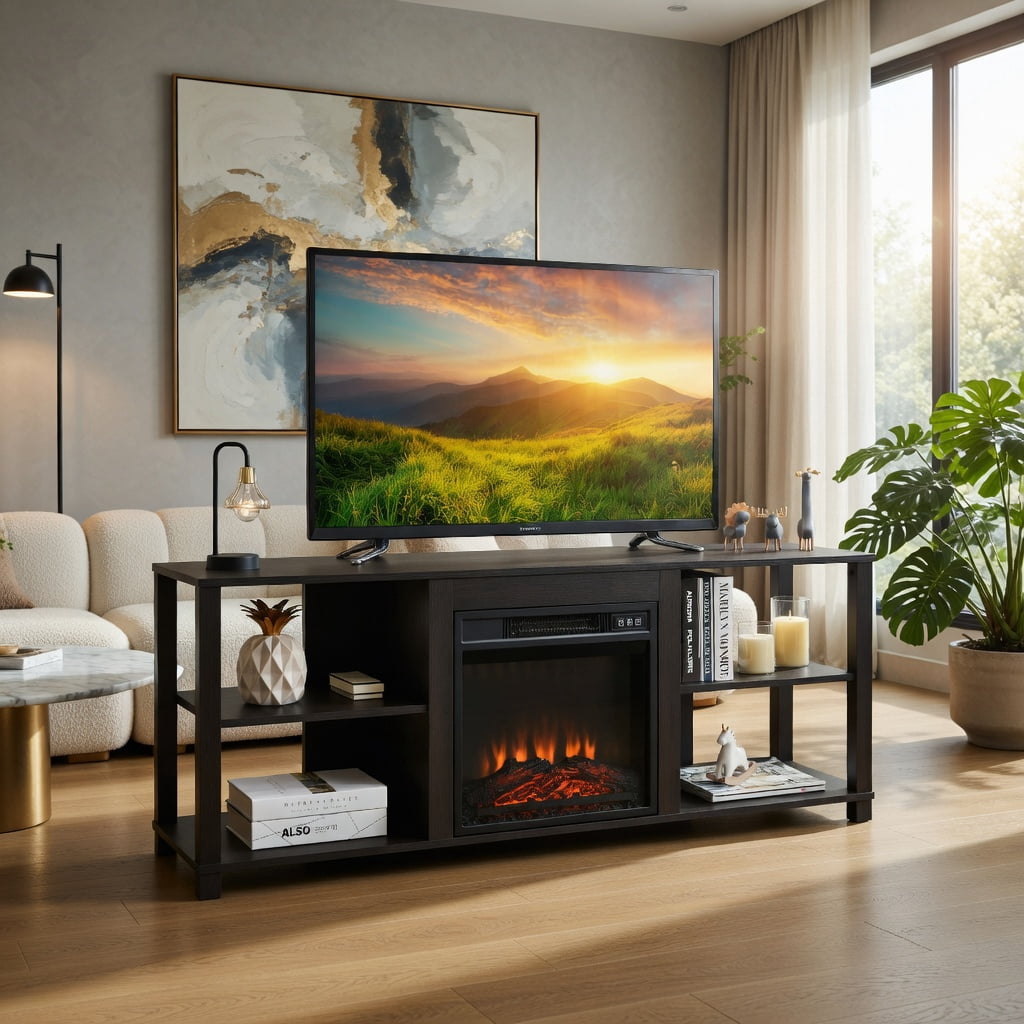 Topcobe 2-Tier TV Storage Cabinet Console with Adjustable Shelves, TV Furniture for Living Room
