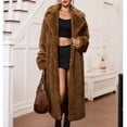 thumbnail image 2 of Women's Faux Fur Coat Shawl Collar Long Sleeve Maxi Length Single Button Warm Winter Jacket with Pockets Elegant Casual Fluffy Outerwear Yellow, 2 of 9