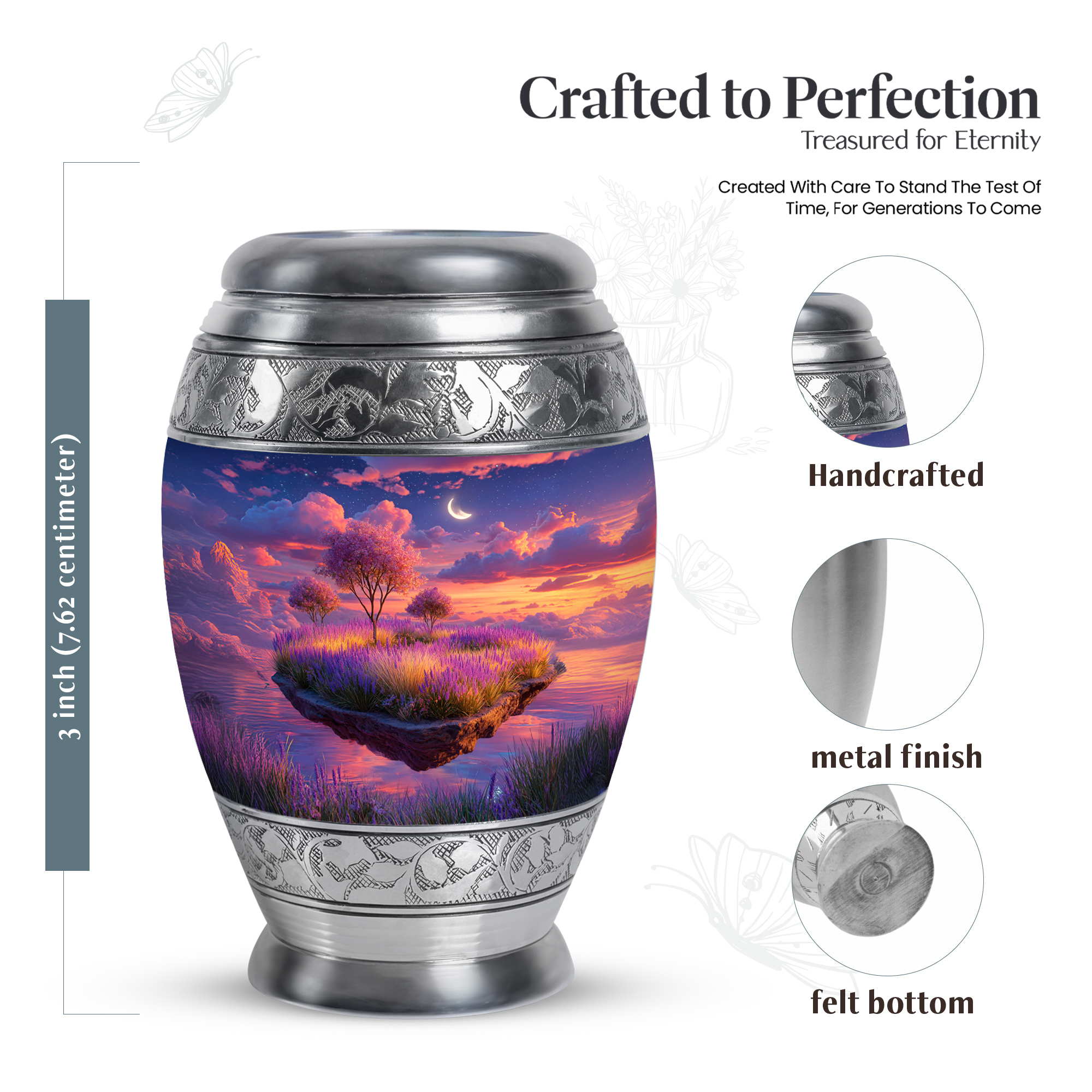 MUKTIVE Lavender Grass Mini Urns for Human Ashes, Blue Urn for Ashes Adult Male & Female, Keepsake Moon Urns for Mom & Dad, Burial Urn for Loved Ones, 3 Inch