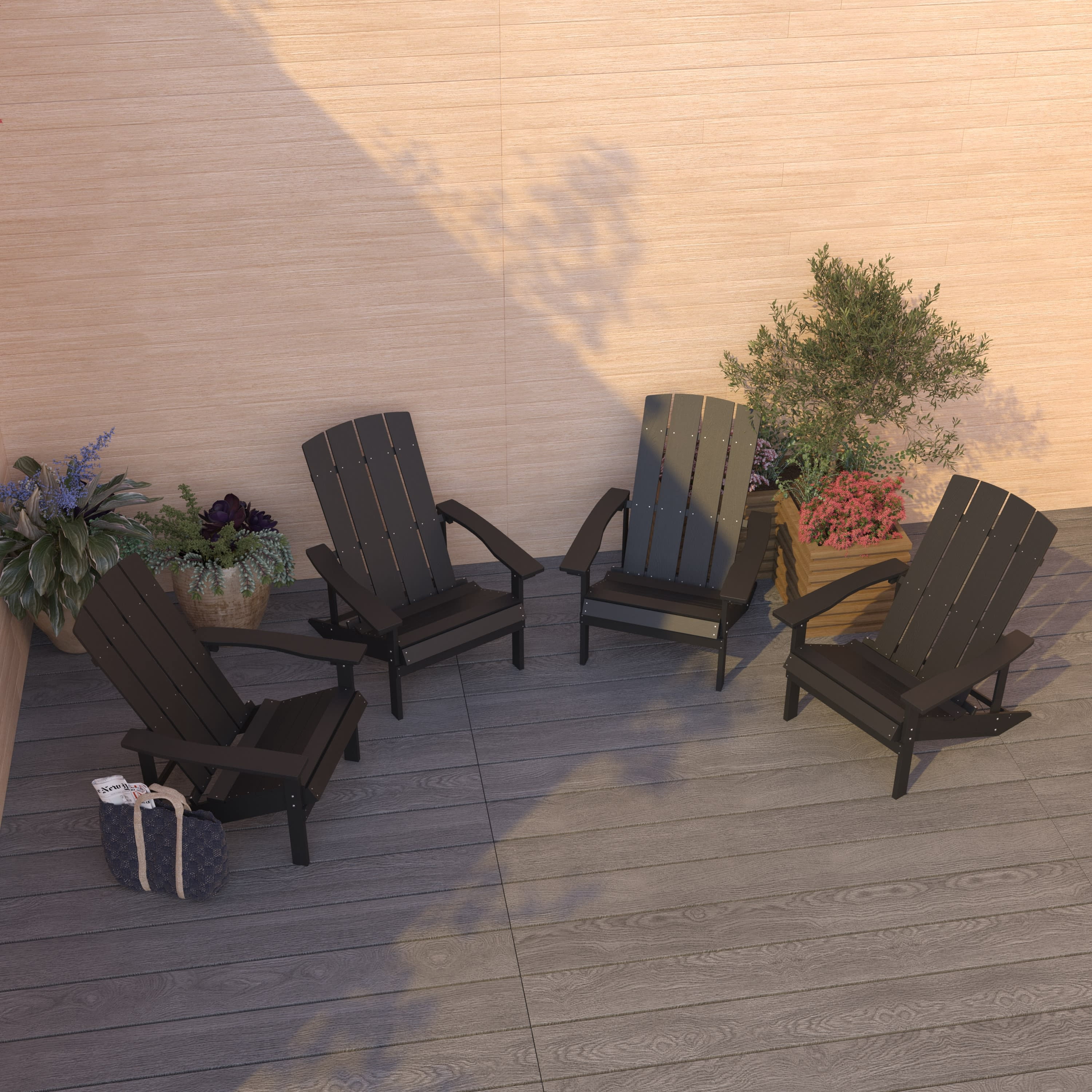 Merrick Lane Set of 4 All-Weather Poly Resin Wood Adirondack Chairs in Slate Gray