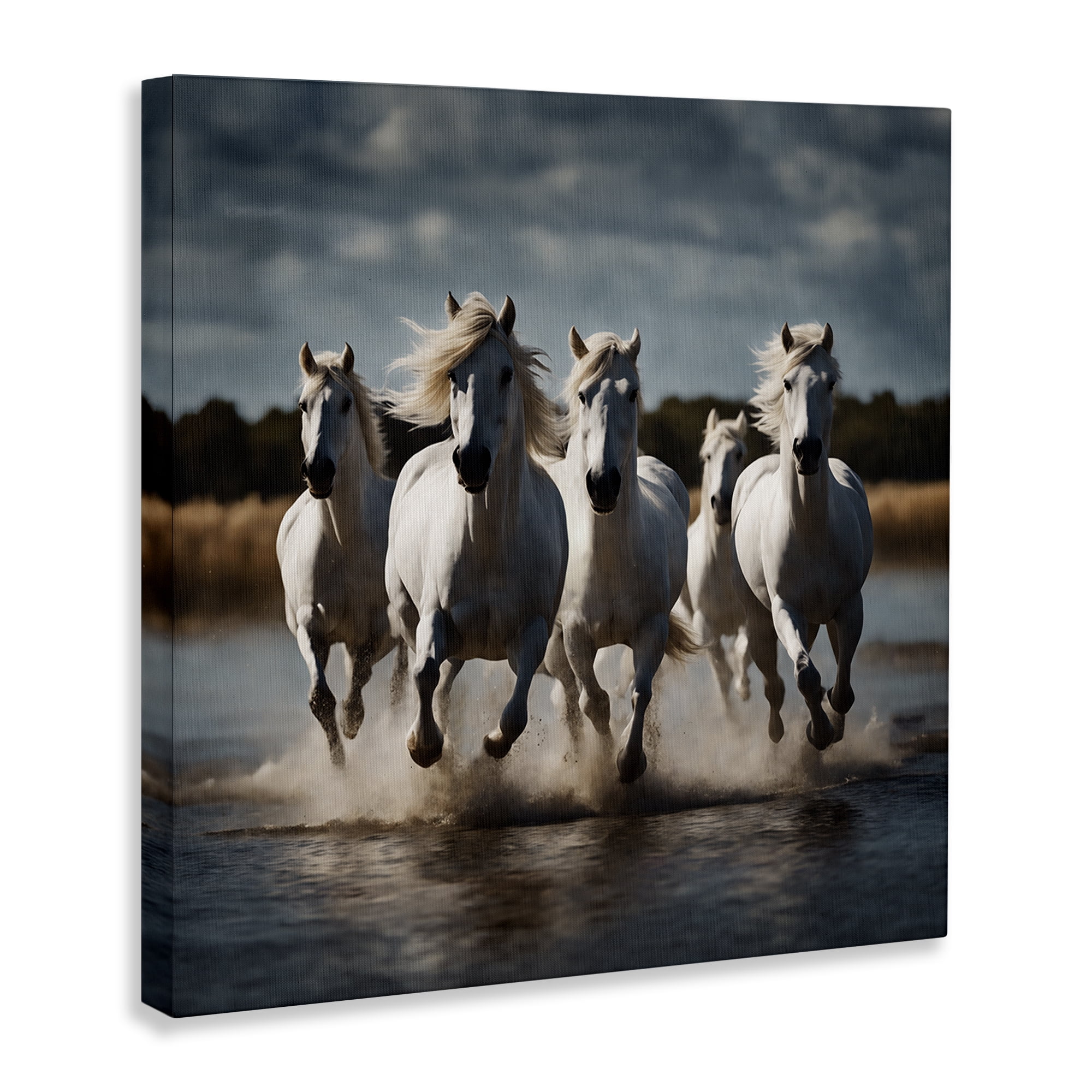 Stupell Industries Galloping Stallions Splash Animals Painting Wrapped Canvas Art Print Wall Art, 17 x 17