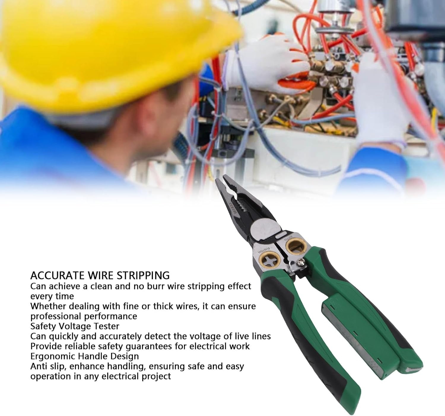 Wire Stripper, 8 in 1 Cable Cutter Crimper with Voltage Tester, Electric Wire Stripper Tool Crimper for Copper Aluminum Steel Wires, Cable Stripper for Sharpening, Cutting