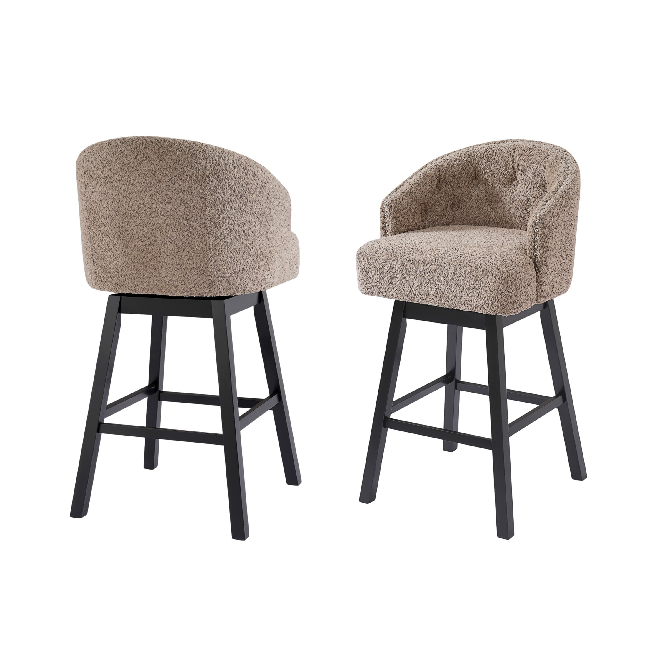 Christopher Knight Home 360° Swivel Bar Stools with Nailhead Trim, Wooden Legs, Khaki, Set of 2