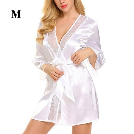 

TureClos Nightdress Women Girls Lace Bathrobe Nightgown Dress Sleepwear