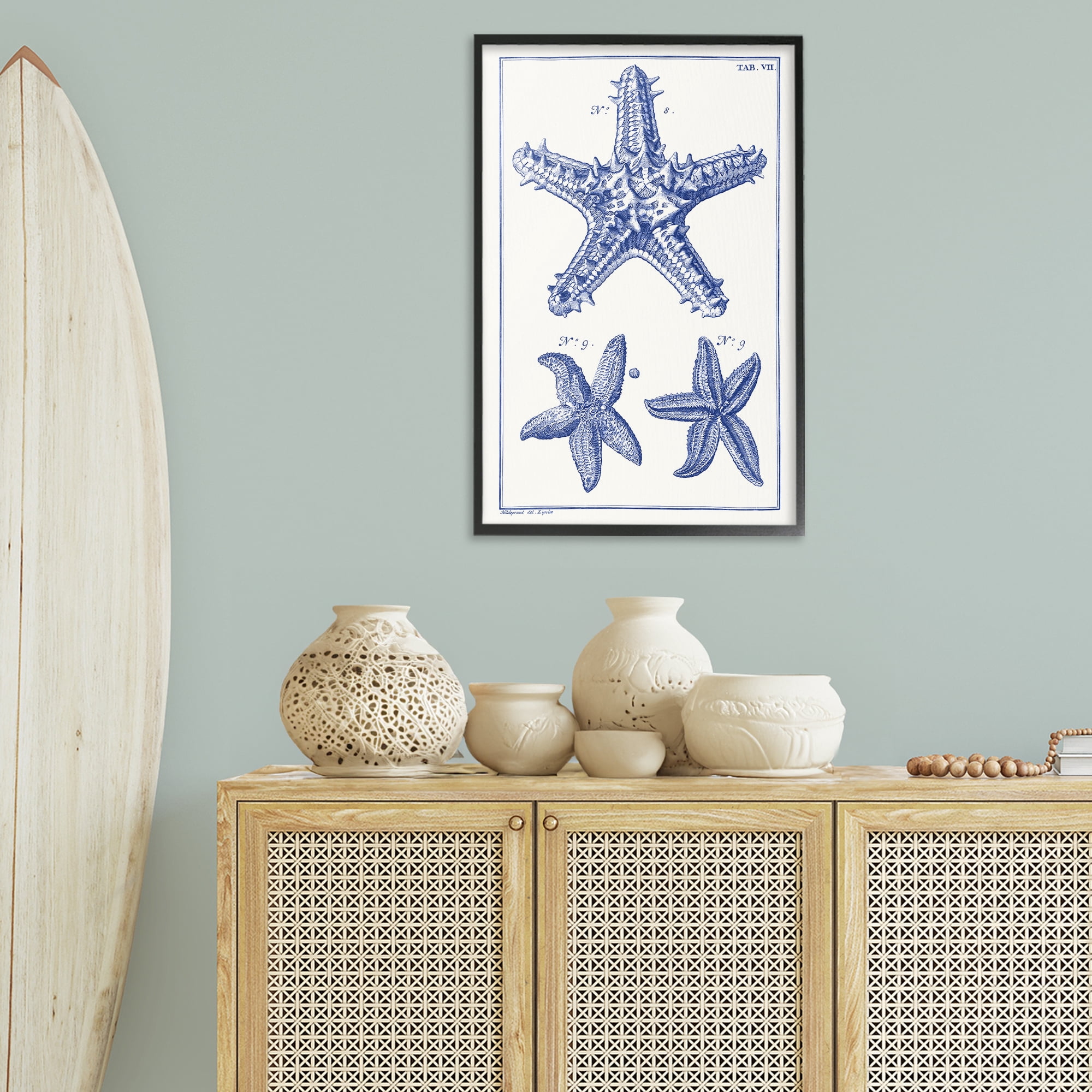 Stupell Industries Blue Starfish Diagrams Animals & Insects Painting Black Framed Art Print Wall Art, 20 x 30