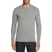Bloomingdale's HEATHER GREY Merino Wool Long Sleeve Henley Shirt, US X-Large