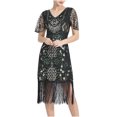 thumbnail image 4 of Vestido de Manga Larga Disfraz de Baile de Lentejuelas Sexy con Cuello en V, Color Sólido para la Fiesta Casual Y la Noche de la Fecha, 4 of 5