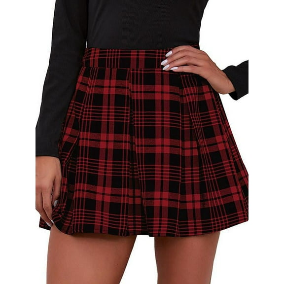 Ame Women Plaid Pleated Mini Skater Skirt Plaid Pleated Skirt