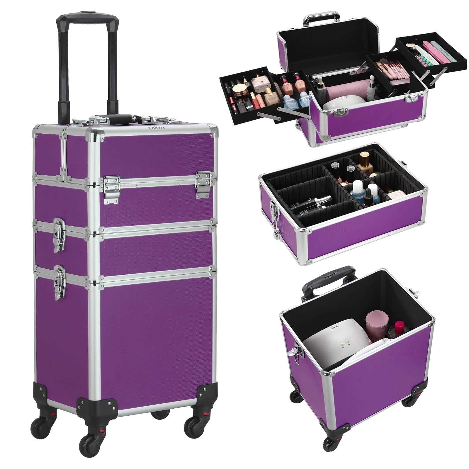 Mllieroo Professional Rolling Makeup Train Travel Case 3