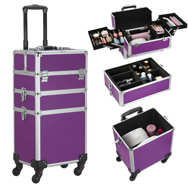 Mllieroo Professional Rolling Makeup Train Travel Case 3 in 1 Cosmetic ...