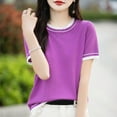 thumbnail image 4 of DuoJiaJ Women's T Shirt T Silk Allergy Texture Short Sleeved Women's Needle 32455 Shirt T Women's T Shirt Women's T Women's Thin Fitting Women’s Crop Tops Purple, 4 of 4