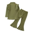 thumbnail image 1 of Qudderr Toddler Kids Girls Clothes Ruffle Long-Sleeved Top Flare Pants Spring Fall Outfit 2PCS Set For1-6 Years, 1 of 9