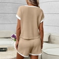thumbnail image 7 of Workout Outfits for Women Women's Casual Knit Shorts Set Solid Color Round-Neck Short Sleeve Blouse Short Pants Outfits Loungewear Suit Khaki S, 7 of 7