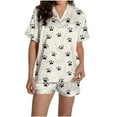 thumbnail image 6 of PNTUTB Women's Casual Fashion Print Collared Short Sleeve Pocket Top with Elastic Waist Shorts Comfortable Pajama Set, 6 of 6