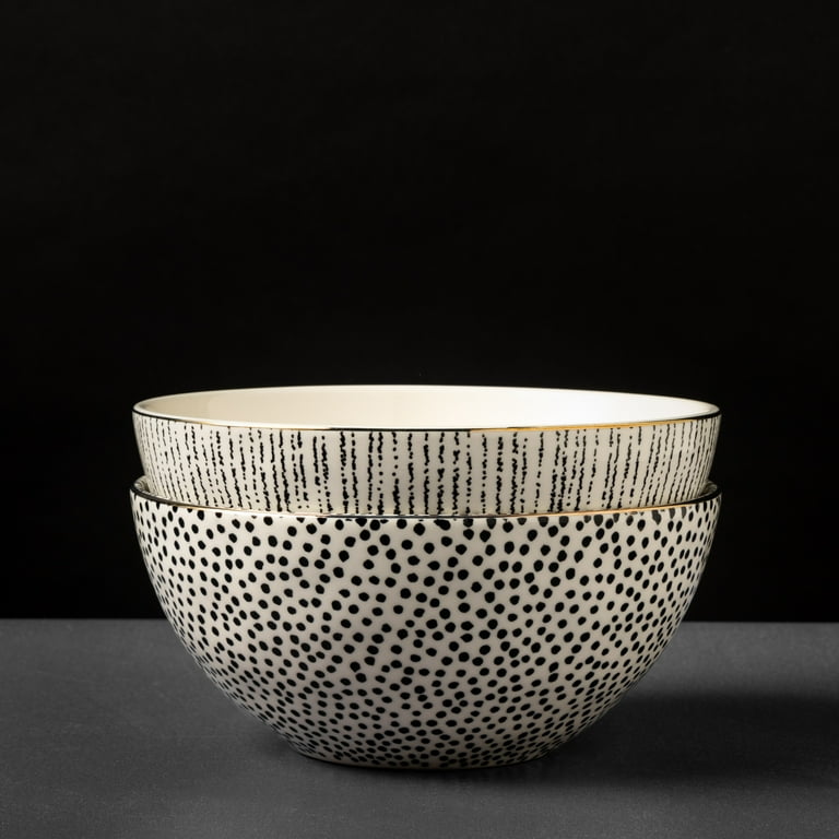 Thyme & Table Assorted Dot & Riley Collection, 2-Piece Stoneware Large Bowls