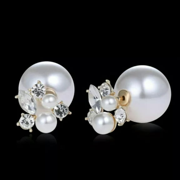 GKNET Fashion Pearl Crystal Zircon Earrings Drop Dangle Elegant Women Wedding Jewelry-30.Rhinestone Pearl