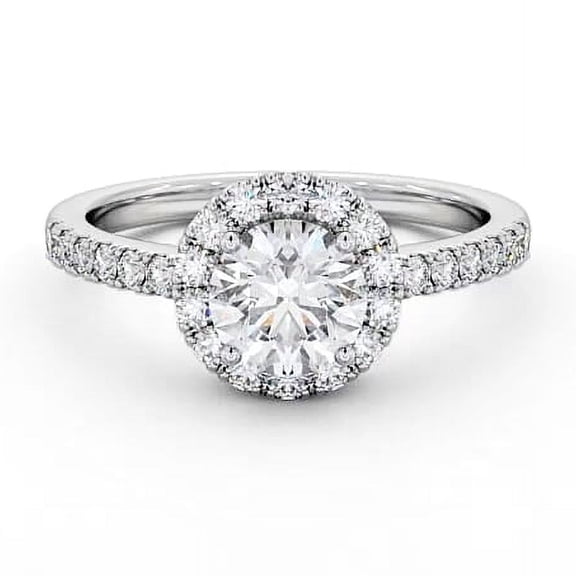 Spot Jewel 1.6 Ct Round Cut Diamond Engagement Ring – 4 Prong Halo Design – Lab Created Diamond – 14K White Gold Plated Ring – Gift for Her – Ideal Ring for Special Proposals