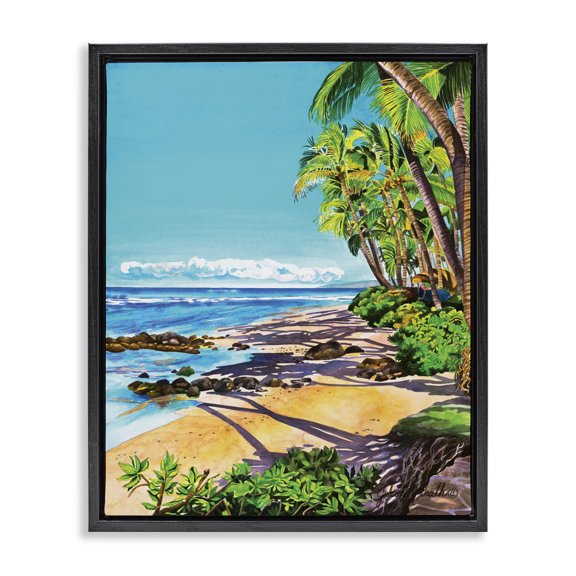 Stupell Industries Coastal Tropical Shore Landscape Black Floating Frame Canvas Art, 25 x 31, by Julia McGrath